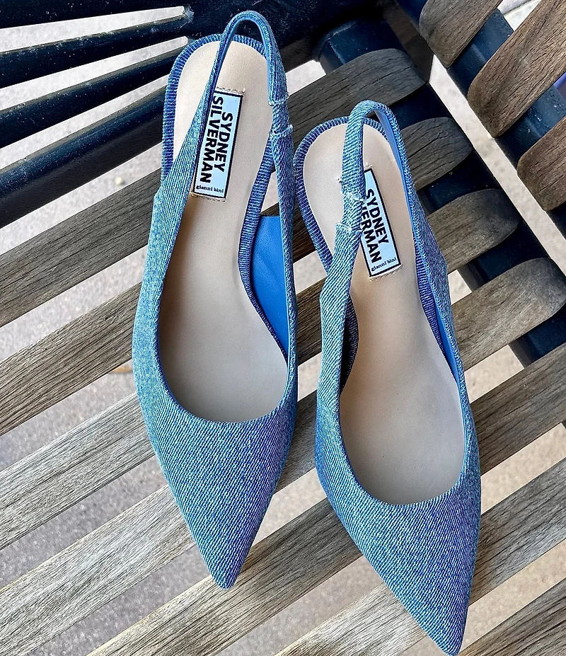 Gianni Bini x Sydney Silverman Christina Denim Pointed Toe Slingback Pumps