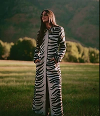 Gianni Bini x Sydney Silverman Marlee Wool Blend Zebra Jacquard Longline Long Sleeve Coat