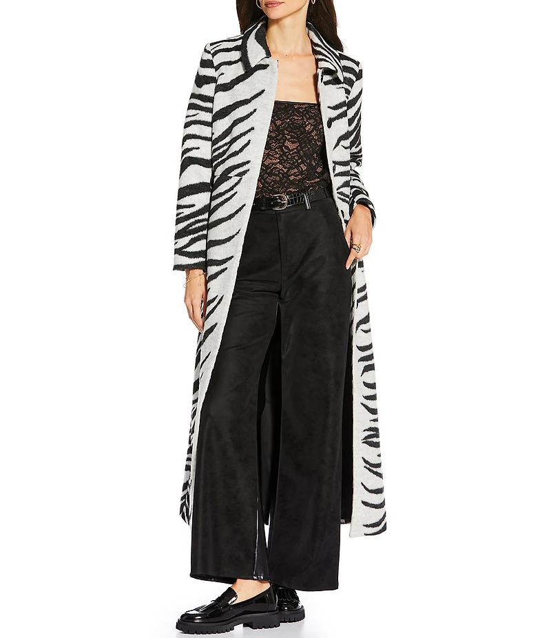 Gianni Bini x Sydney Silverman Marlee Wool Blend Zebra Jacquard Longline Long Sleeve Coat