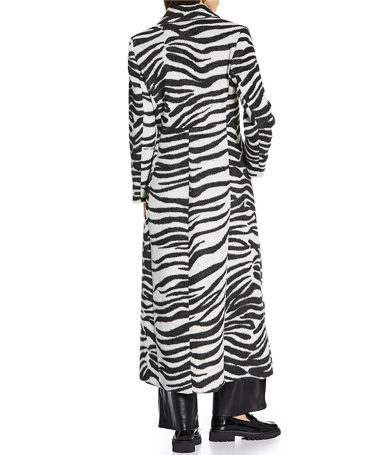 Gianni Bini x Sydney Silverman Marlee Wool Blend Zebra Jacquard Longline Long Sleeve Coat