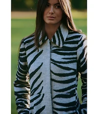 Gianni Bini x Sydney Silverman Marlee Wool Blend Zebra Jacquard Longline Long Sleeve Coat