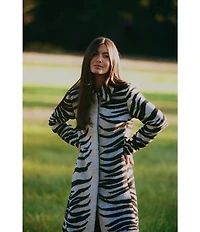 Gianni Bini x Sydney Silverman Marlee Wool Blend Zebra Jacquard Longline Long Sleeve Coat