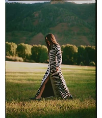 Gianni Bini x Sydney Silverman Marlee Wool Blend Zebra Jacquard Longline Long Sleeve Coat