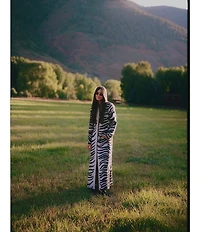 Gianni Bini x Sydney Silverman Marlee Wool Blend Zebra Jacquard Longline Long Sleeve Coat