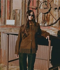 Gianni Bini x Sydney Silverman The Alexa Double Face Wool Blend Fringe Spread Collar Long Sleeve Jacket