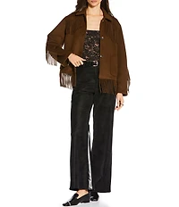 Gianni Bini x Sydney Silverman The Alexa Double Face Wool Blend Fringe Spread Collar Long Sleeve Jacket