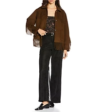 Gianni Bini x Sydney Silverman The Alexa Double Face Wool Blend Fringe Spread Collar Long Sleeve Jacket