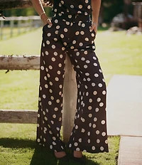 Gianni Bini x Sydney Silverman The Antoci Satin Polka Dot Print High Rise Tailored Wide Leg Coordinating Pants