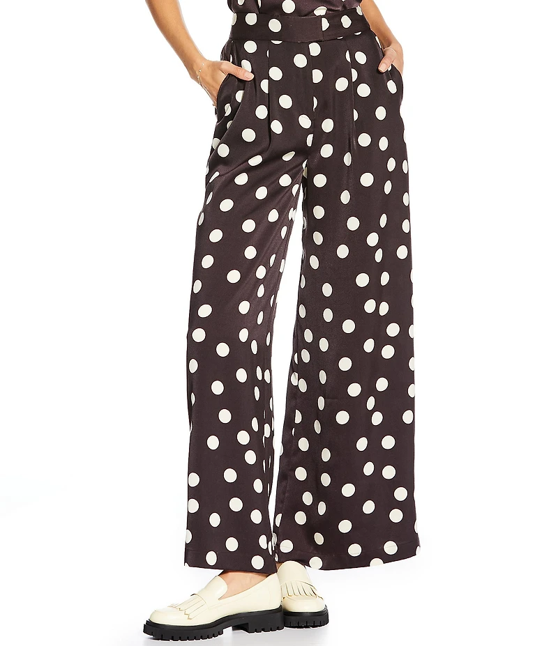 Gianni Bini x Sydney Silverman The Antoci Satin Polka Dot Print High Rise Tailored Wide Leg Coordinating Pants