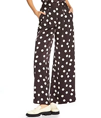 Gianni Bini x Sydney Silverman The Antoci Satin Polka Dot Print High Rise Tailored Wide Leg Coordinating Pants