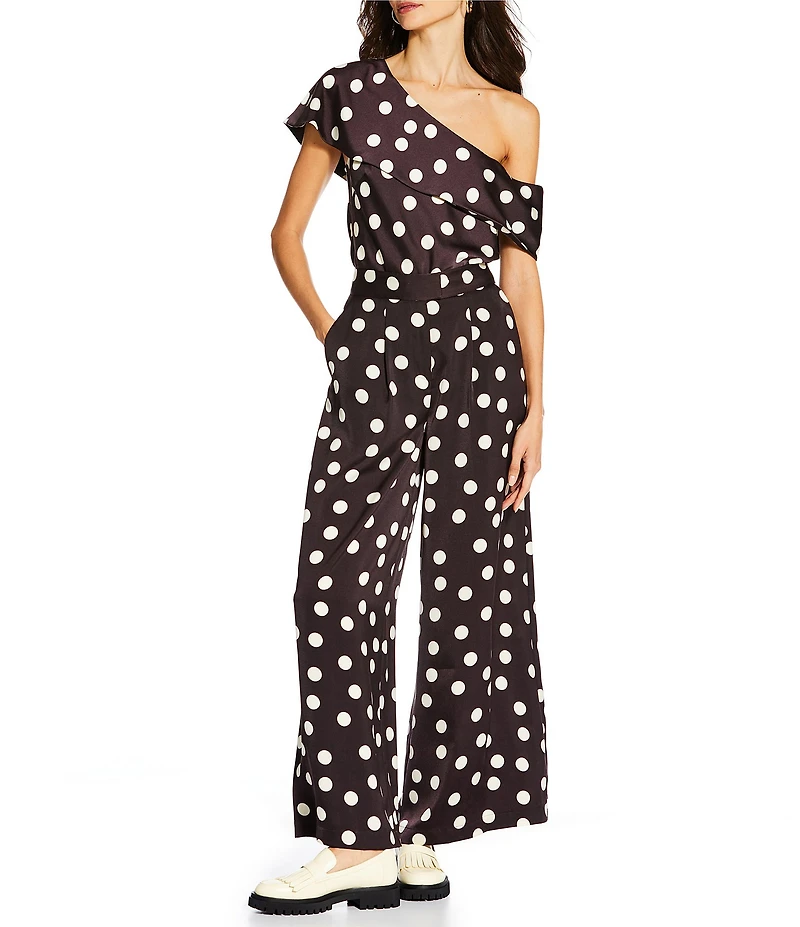 Gianni Bini x Sydney Silverman The Antoci Satin Polka Dot Print High Rise Tailored Wide Leg Coordinating Pants