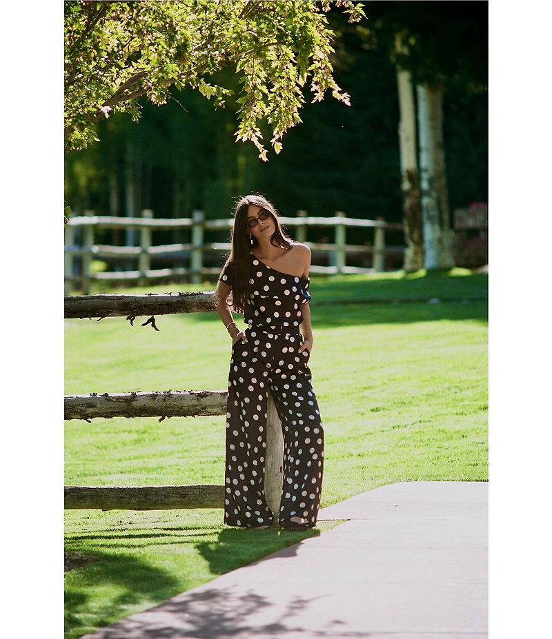 Gianni Bini x Sydney Silverman The Antoci Satin Polka Dot Print High Rise Tailored Wide Leg Coordinating Pants