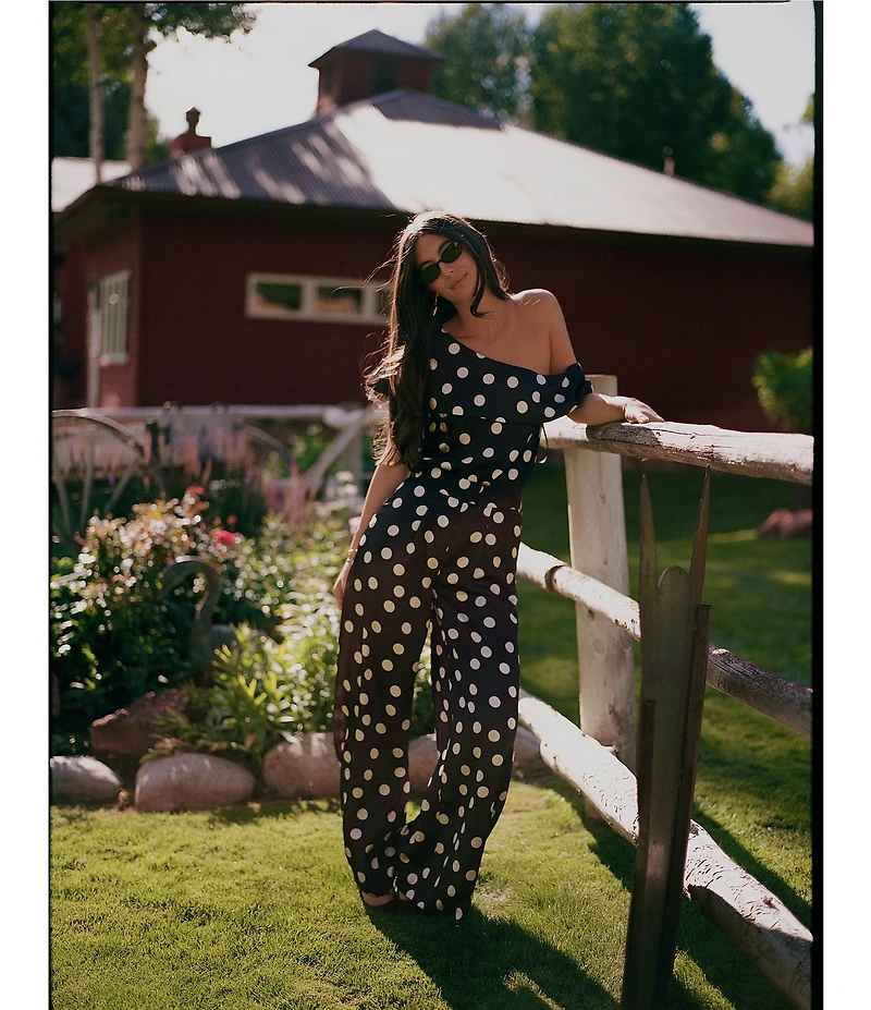 Gianni Bini x Sydney Silverman The Antoci Satin Polka Dot Print High Rise Tailored Wide Leg Coordinating Pants