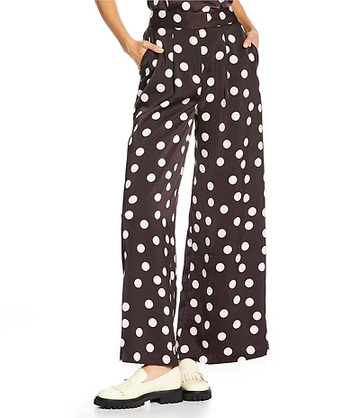Gianni Bini x Sydney Silverman The Antoci Satin Polka Dot Print High Rise Tailored Wide Leg Coordinating Pants