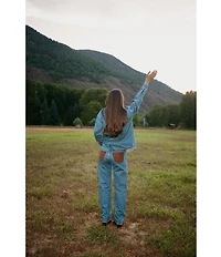 Gianni Bini x Sydney Silverman The Anya Denim Faux Suede Collar Long Sleeve Coordinating Top