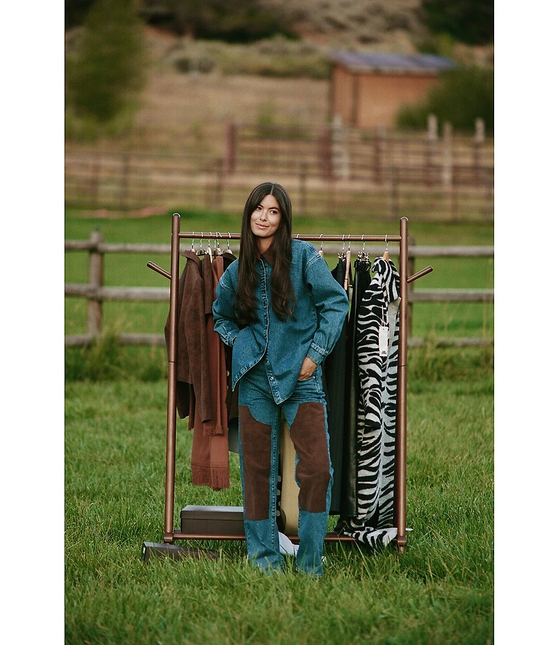 Gianni Bini x Sydney Silverman The Anya Denim Faux Suede Collar Long Sleeve Coordinating Top