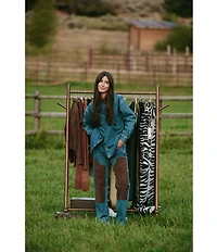 Gianni Bini x Sydney Silverman The Anya Denim Faux Suede Collar Long Sleeve Coordinating Top