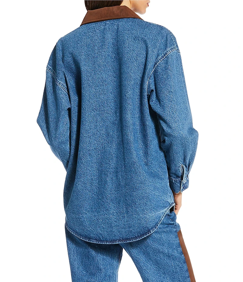 Gianni Bini x Sydney Silverman The Anya Denim Faux Suede Collar Long Sleeve Coordinating Top