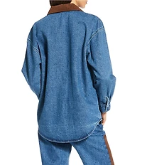 Gianni Bini x Sydney Silverman The Anya Denim Faux Suede Collar Long Sleeve Coordinating Top