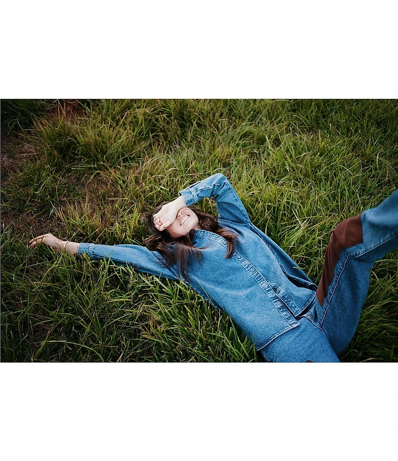 Gianni Bini x Sydney Silverman The Anya Denim Faux Suede Collar Long Sleeve Coordinating Top