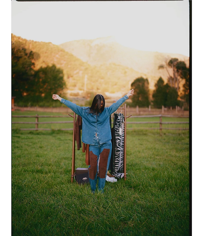 Gianni Bini x Sydney Silverman The Anya Denim Faux Suede Collar Long Sleeve Coordinating Top