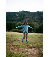 Gianni Bini x Sydney Silverman The Anya Denim Faux Suede Collar Long Sleeve Coordinating Top