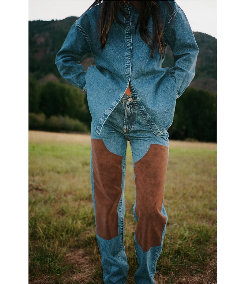 Gianni Bini x Sydney Silverman The Anya Denim Faux Suede Collar Long Sleeve Coordinating Top