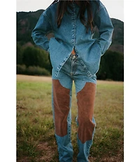 Gianni Bini x Sydney Silverman The Anya Denim Faux Suede Collar Long Sleeve Coordinating Top