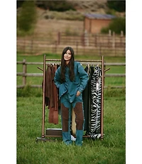 Gianni Bini x Sydney Silverman The Anya Denim Faux Suede Collar Long Sleeve Coordinating Top