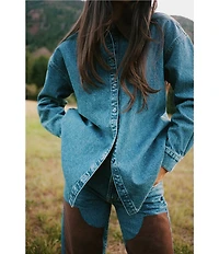 Gianni Bini x Sydney Silverman The Anya Denim Faux Suede Collar Long Sleeve Coordinating Top