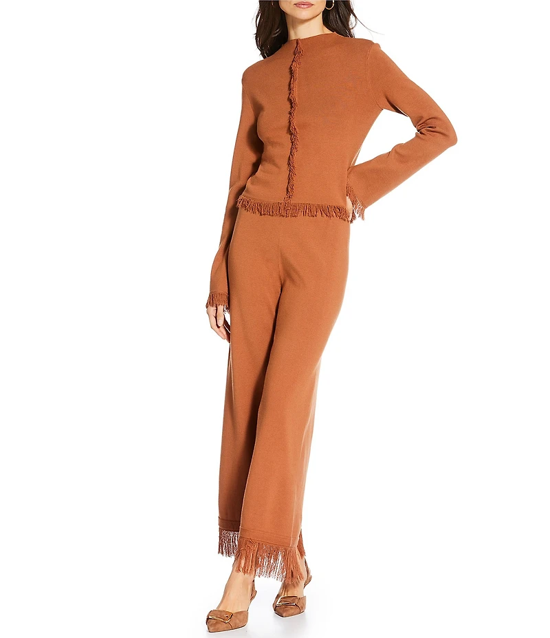 Gianni Bini x Sydney Silverman The Bailey Fine Gauge Knit Wide Leg Fringe Hem Coordinating Pants