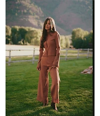 Gianni Bini x Sydney Silverman The Bailey Fine Gauge Knit Wide Leg Fringe Hem Coordinating Pants