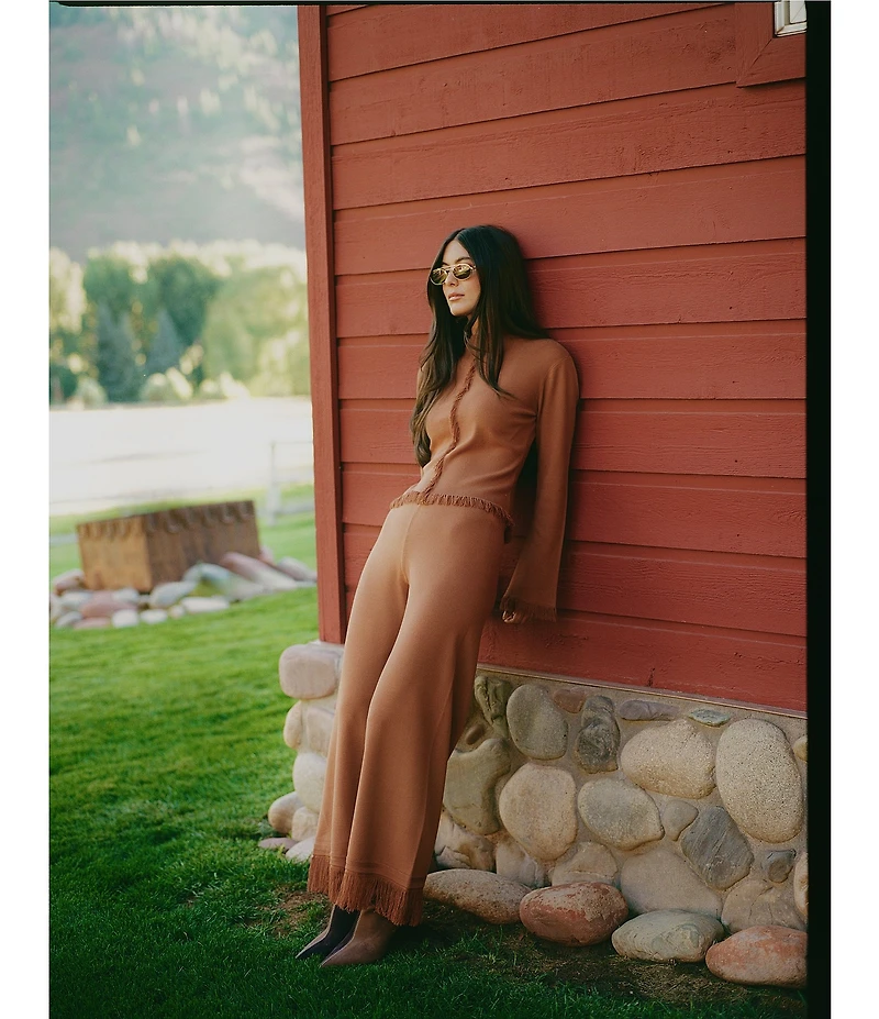 Gianni Bini x Sydney Silverman The Bailey Fine Gauge Knit Wide Leg Fringe Hem Coordinating Pants