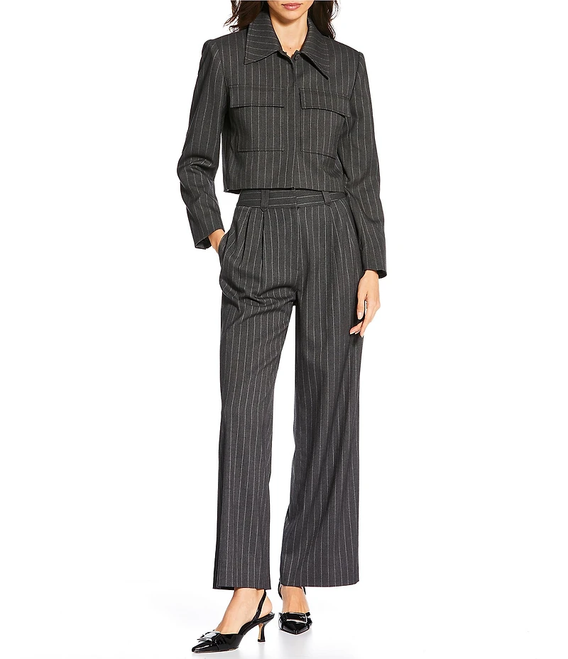 Gianni Bini x Sydney Silverman The Drew Stripe Suiting Long Sleeve Coordinating Cropped Blazer