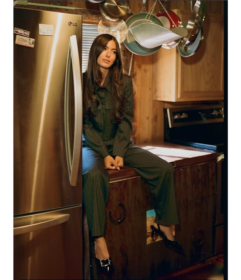 Gianni Bini x Sydney Silverman The Drew Stripe Suiting Long Sleeve Coordinating Cropped Blazer