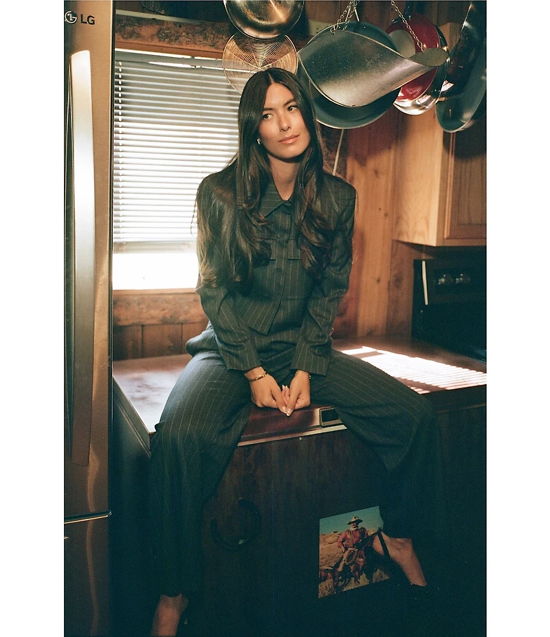 Gianni Bini x Sydney Silverman The Drew Stripe Suiting Long Sleeve Coordinating Cropped Blazer