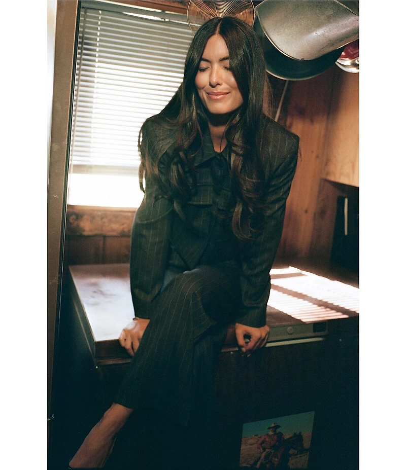 Gianni Bini x Sydney Silverman The Drew Stripe Suiting Long Sleeve Coordinating Cropped Blazer