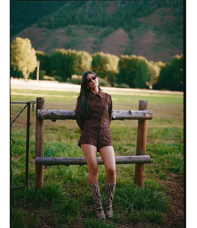 Gianni Bini x Sydney Silverman The Emily Faux Suede Point Collar Long Sleeve Coordinating Jacket