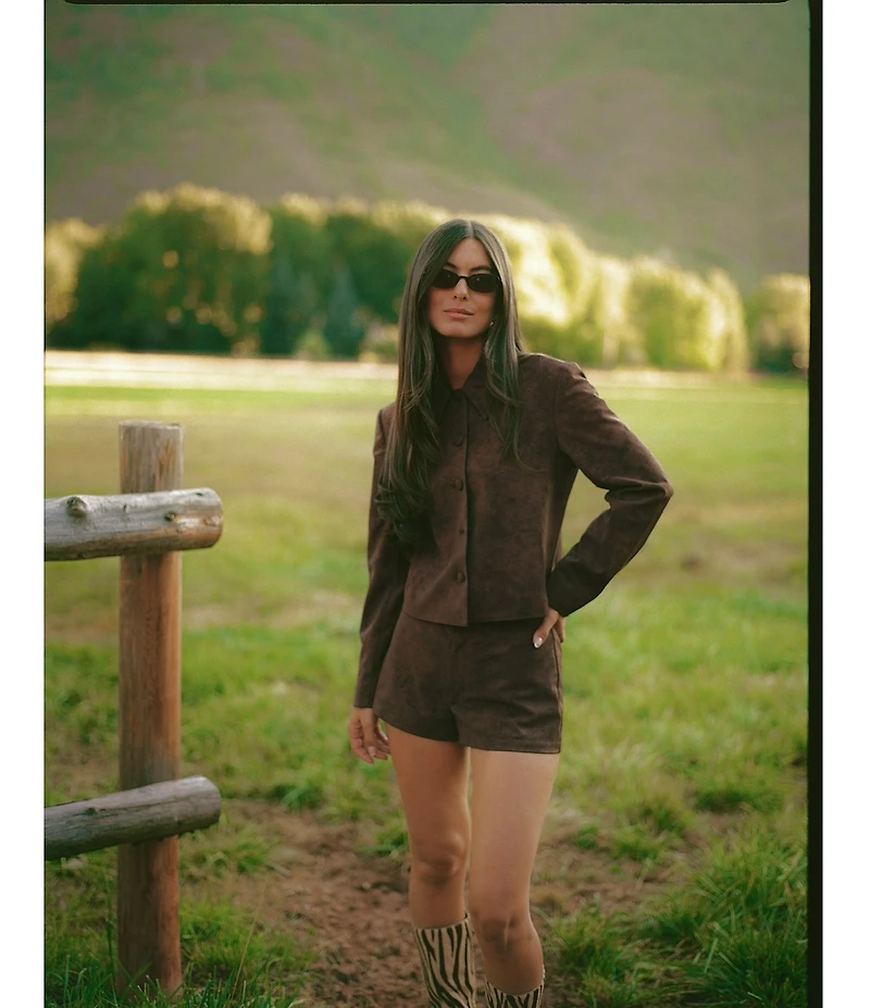 Gianni Bini x Sydney Silverman The Emily Faux Suede Point Collar Long Sleeve Coordinating Jacket