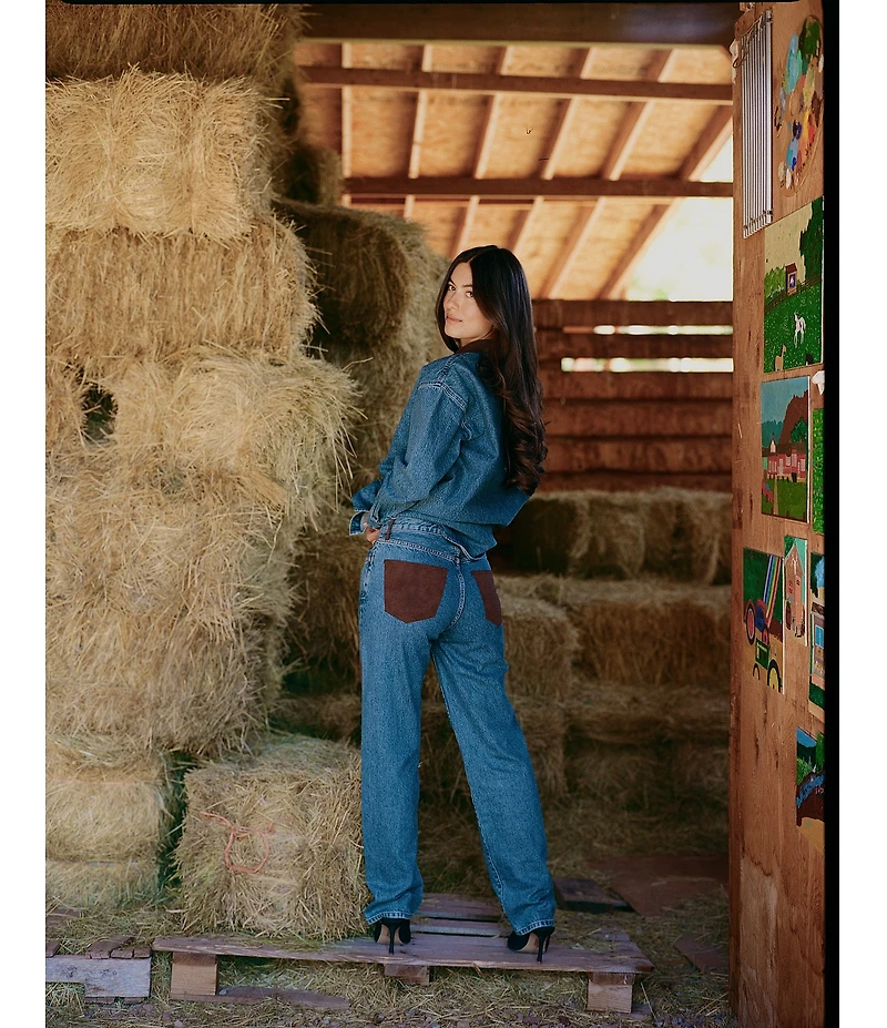 Gianni Bini x Sydney Silverman The Good Denim Mid Rise Faux Suede Double Knee Straight Leg Coordinating Jeans