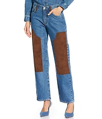 Gianni Bini x Sydney Silverman The Good Denim Mid Rise Faux Suede Double Knee Straight Leg Coordinating Jeans