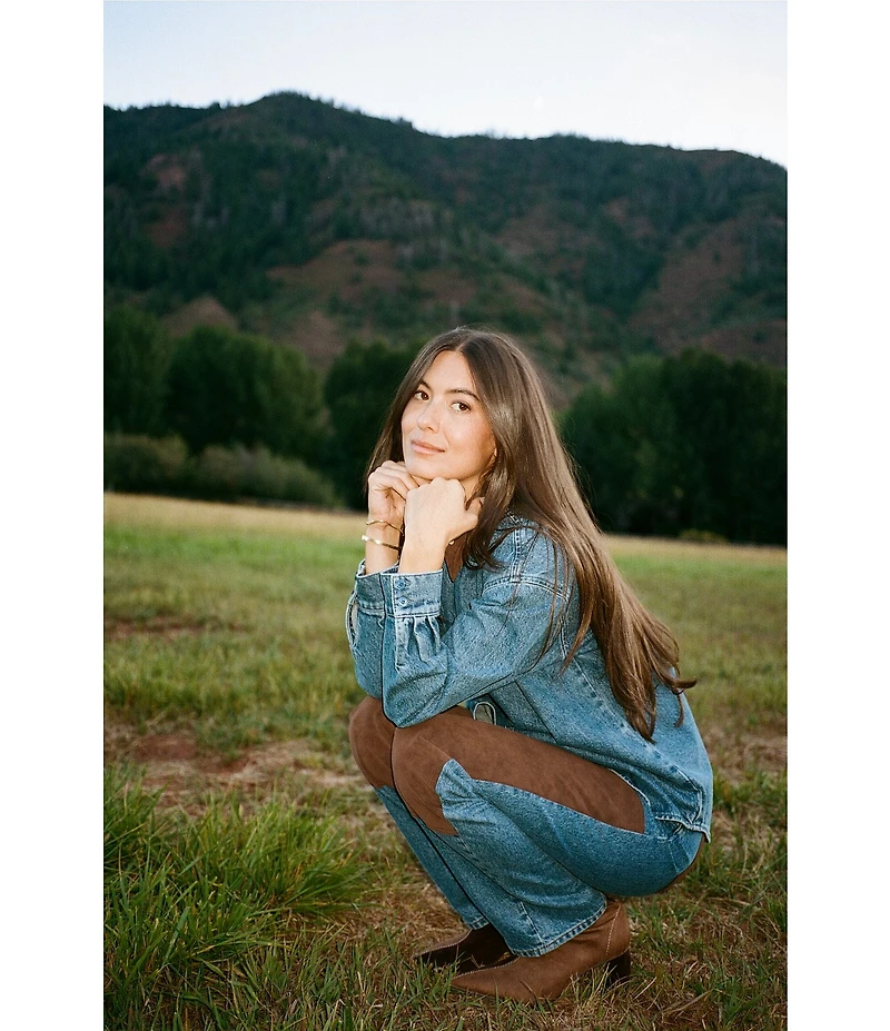 Gianni Bini x Sydney Silverman The Good Denim Mid Rise Faux Suede Double Knee Straight Leg Coordinating Jeans