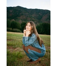 Gianni Bini x Sydney Silverman The Good Denim Mid Rise Faux Suede Double Knee Straight Leg Coordinating Jeans