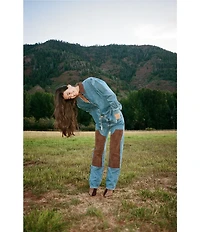 Gianni Bini x Sydney Silverman The Good Denim Mid Rise Faux Suede Double Knee Straight Leg Coordinating Jeans