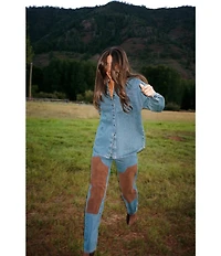 Gianni Bini x Sydney Silverman The Good Denim Mid Rise Faux Suede Double Knee Straight Leg Coordinating Jeans