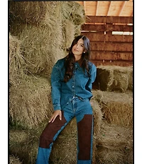 Gianni Bini x Sydney Silverman The Good Denim Mid Rise Faux Suede Double Knee Straight Leg Coordinating Jeans