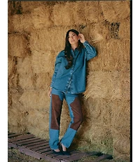 Gianni Bini x Sydney Silverman The Good Denim Mid Rise Faux Suede Double Knee Straight Leg Coordinating Jeans