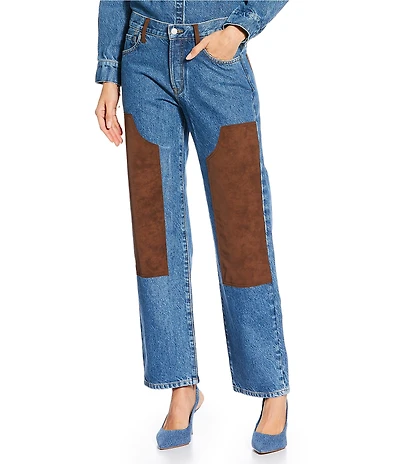 Gianni Bini x Sydney Silverman The Good Denim Mid Rise Faux Suede Double Knee Straight Leg Coordinating Jeans