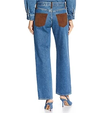 Gianni Bini x Sydney Silverman The Good Denim Mid Rise Faux Suede Double Knee Straight Leg Coordinating Jeans