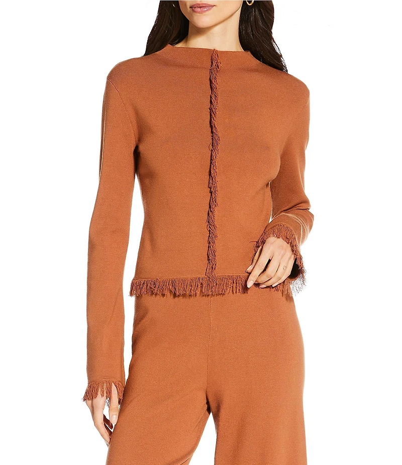 Gianni Bini x Sydney Silverman The Lily Fine Gauge Knit Long Sleeve Fringe Hem Coordinating Top